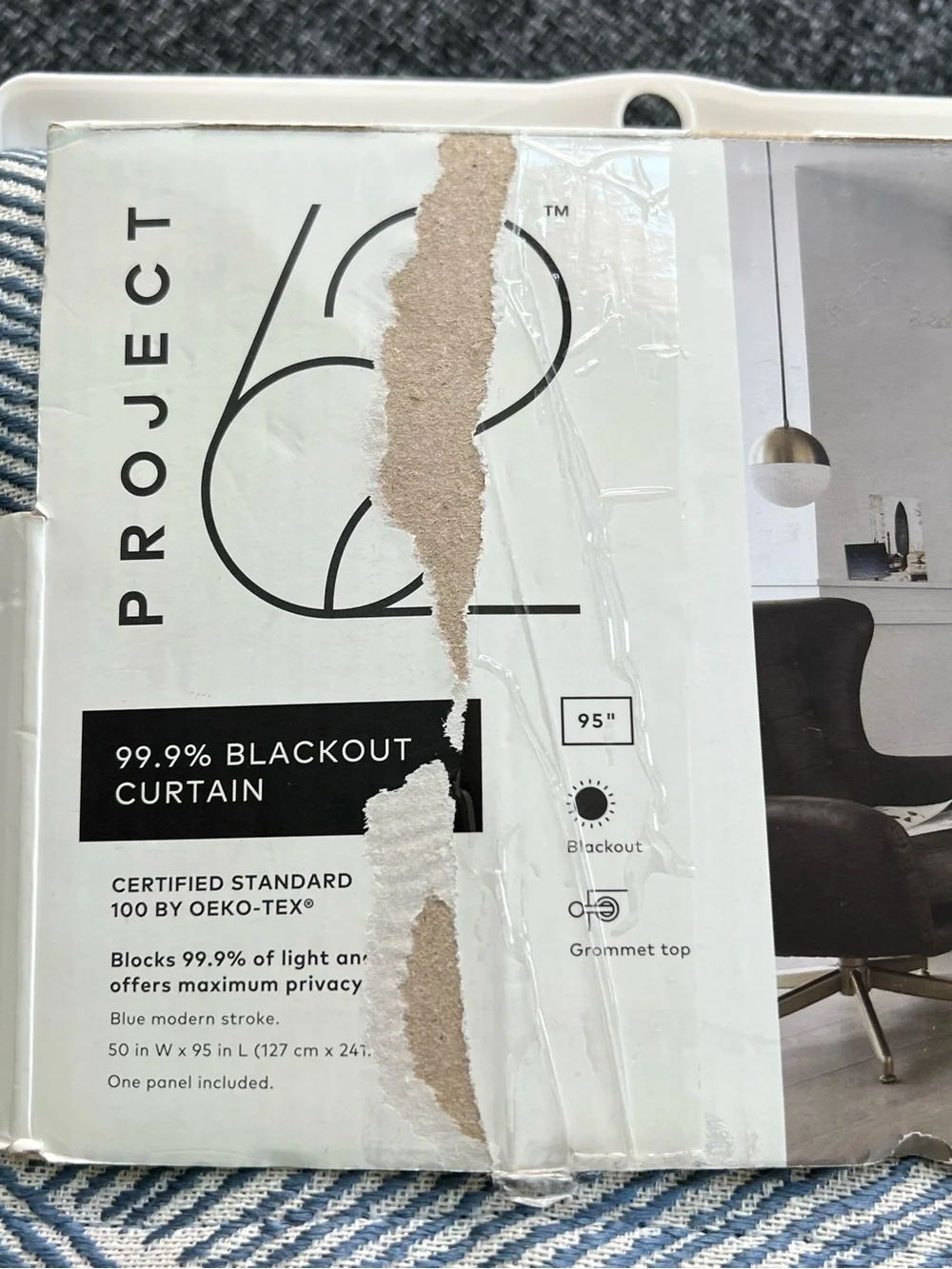 NWT Project 62 Blue Modern Stroke Blackout Curtain Panel 50”x95”